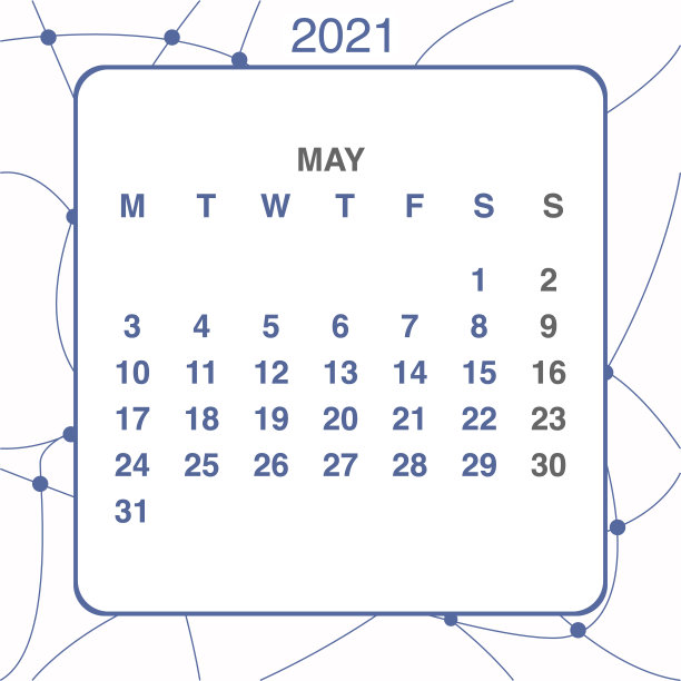 设计日历2021年在时尚的装饰风格。文具计划模板。矢量插图。下周一开始。一套12个月。蓝白两色图片下载