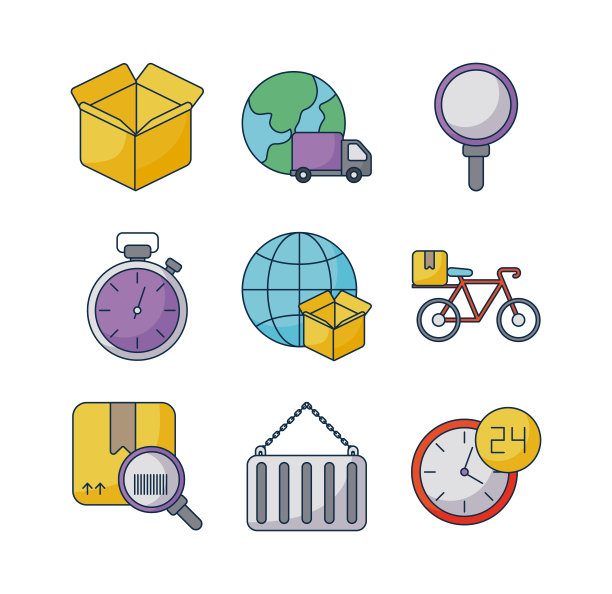 一套图标货运物流在白色背景图片下载