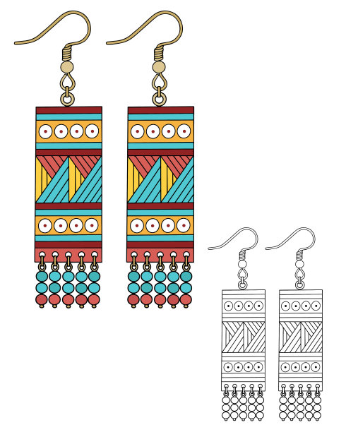 波西米亚风格手工首饰:彩色耳环。图片下载