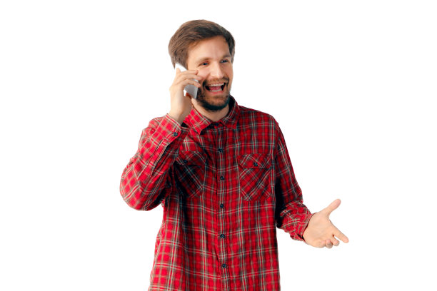 情绪化的人使用智能手机孤立在白色工作室背景图片下载