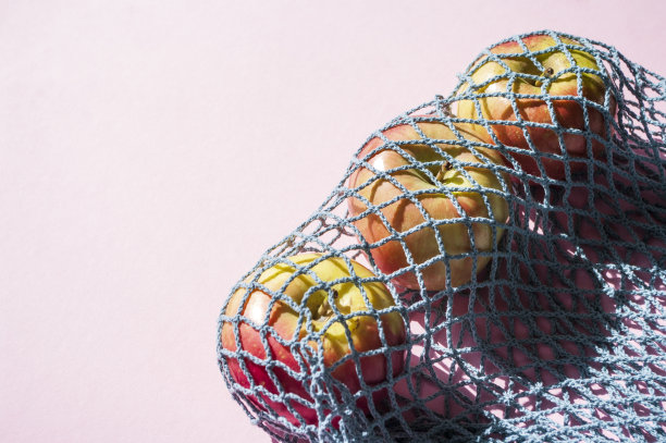 新鲜苹果环保针织袋，健康水果，环保，零浪费图片下载