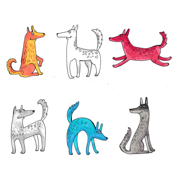 与不同的狗素描，宠物的收集素材图片