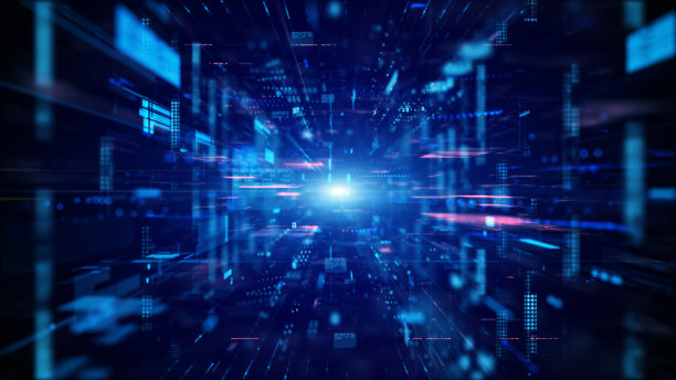 蓝色数字网络空间和数字数据网络连接概念。传输数字数据高速互联网，未来技术数字抽象的背景概念。图片下载