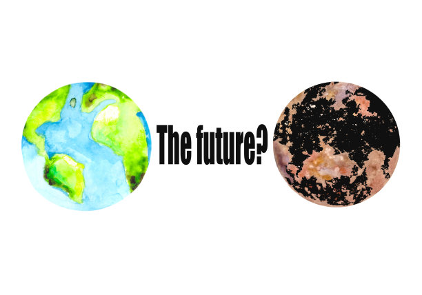 水彩画的行星地球和一个未知的死亡星球与黑色大陆。这是一个与环境污染有关的地球可能的未来的挑衅形象。图片下载