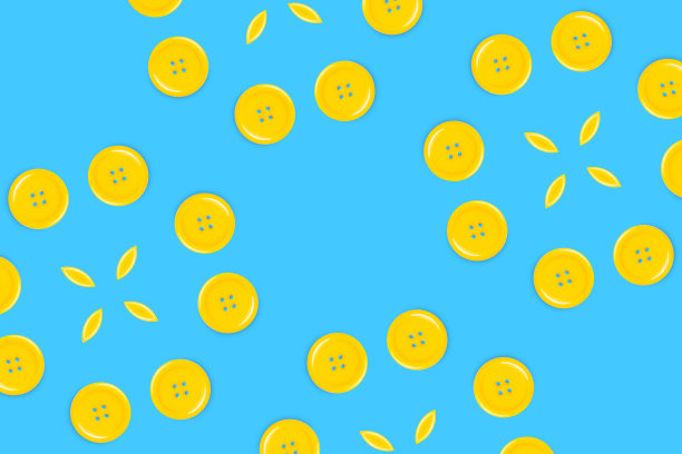 蓝色背景上的黄色按钮。图片下载