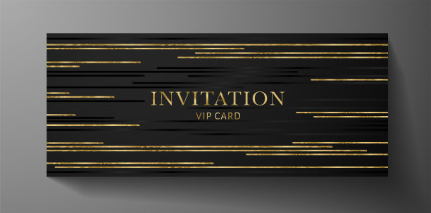 豪华贵宾邀请函模板，黑色背景上有金色线条图片下载