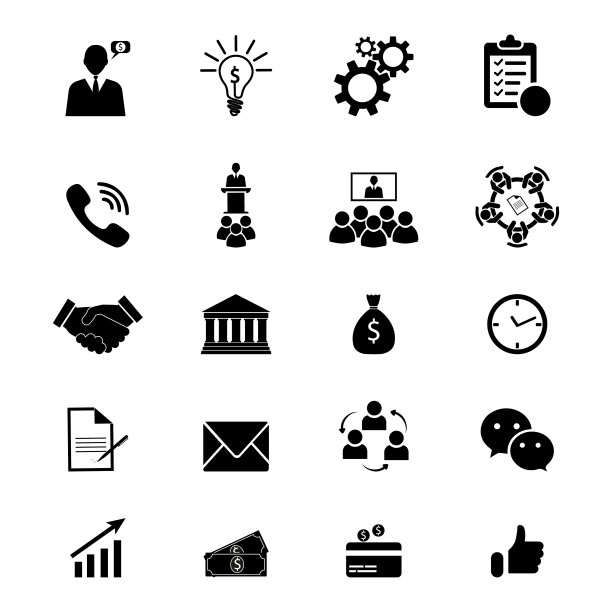 关于业务流程、财务的一组大纲图标。简单的黑色符号。矢量插图。每股收益10图片下载