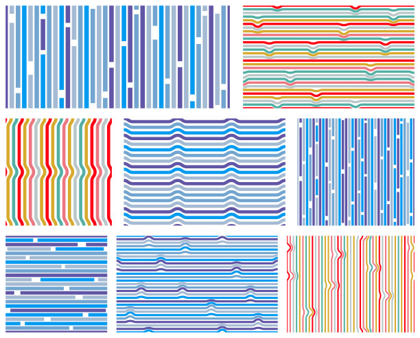 抽象线条无缝模式集，矢量背景与平行条纹，线条设计简约的壁纸或网站背景。图片下载