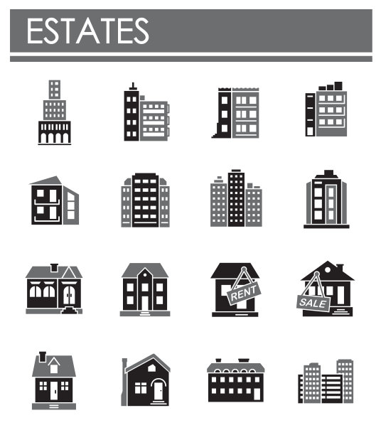 房地产相关图标设置在图形和网页设计的背景。创意插图概念符号的web或移动应用程序。图片下载