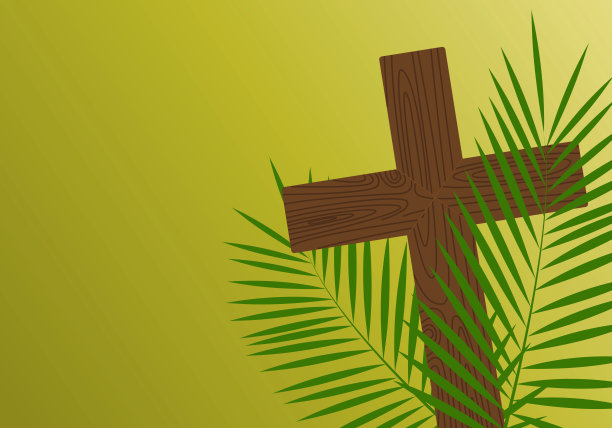 十字和棕榈枝。复活节。风的插图。拯救的象征。希望图片下载