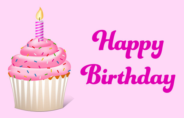 粉色生日快乐纸杯蛋糕图片下载