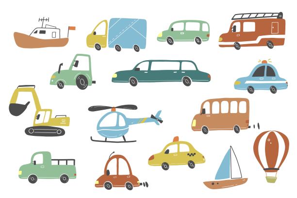 一套儿童风格的运输。矢量图图片下载