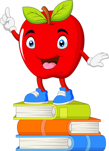 苹果站在一堆书上图片下载
