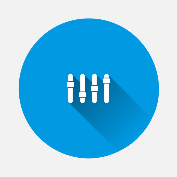 滑块声音栏图标上的蓝色背景。平面图像与长阴影。图层分组便于编辑插图。为你的设计。图片下载