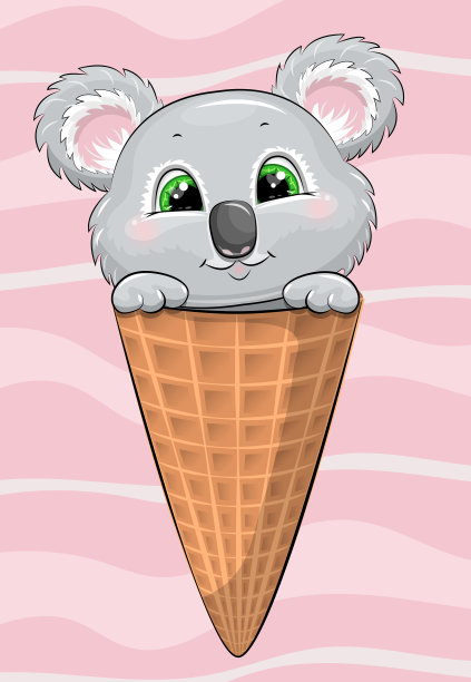 可爱的卡通考拉在冰淇淋蛋筒里。图片下载
