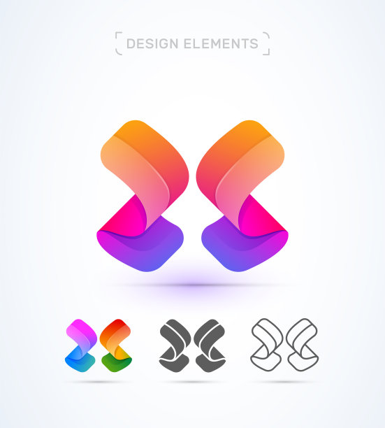 字母X多色标志设计插图。应用程序图标图片下载