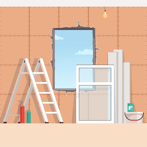 背景与对象为安装一个新的塑料窗户在窗口打开。风景修理。图片下载