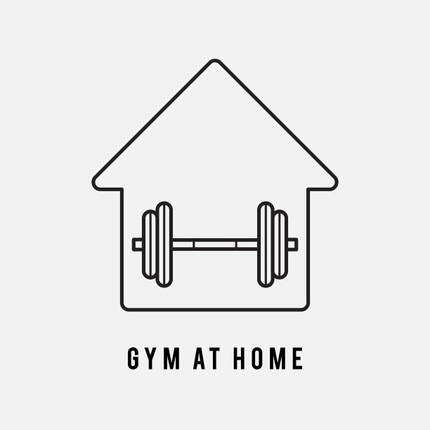 健身在家图标，健身房健身，健身馆，训练体育锻炼，细线网页符号上的白色背景平面图标设计。图片下载