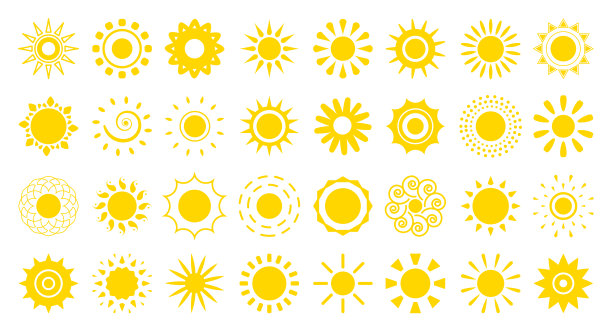 太阳平面图标标识类型夏季网站标识向量集图片下载