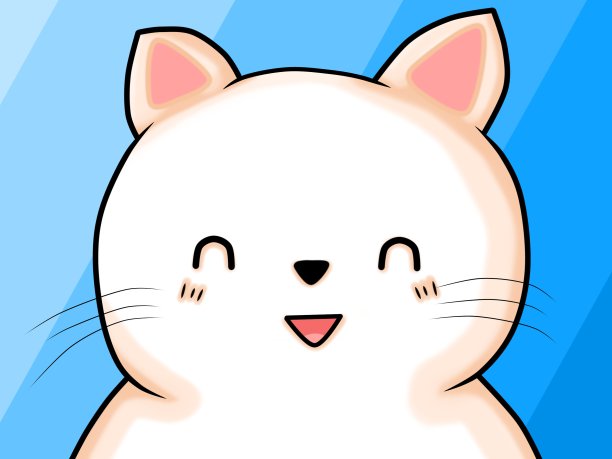 一个可爱温柔的白色小猫非常高兴闭上眼睛的插图图片下载