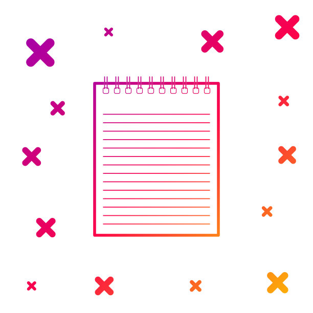 彩色笔记本图标孤立在白色背景。螺旋记事本图标。学校的笔记本。书写纸。对商业的日记。笔记本的封面设计。梯度随机动态形状。矢量图图片下载