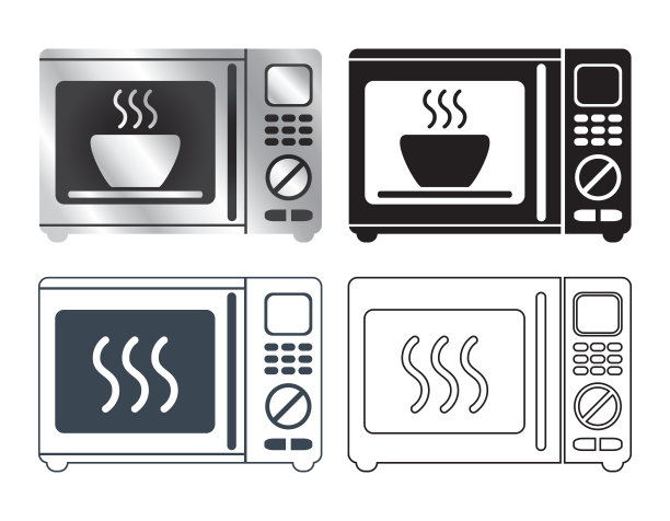 设置微波。用于加热和烹饪的厨房用具。矢量插图在一个简单的风格，孤立在一个白色的背景设计和网页。图片下载