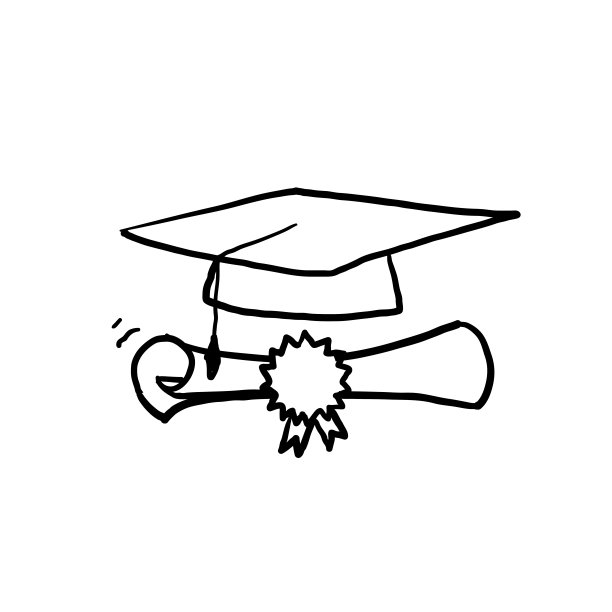 手绘毕业帽和卷轴纸插图与涂鸦风格矢量图片下载