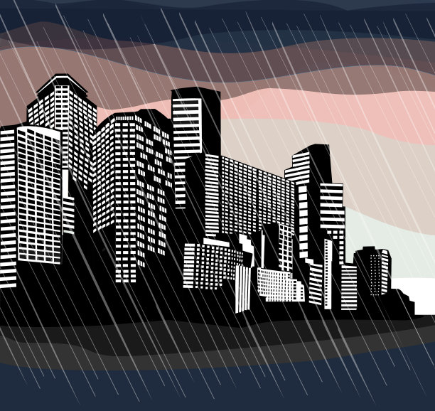多雨的城市景观。图片下载