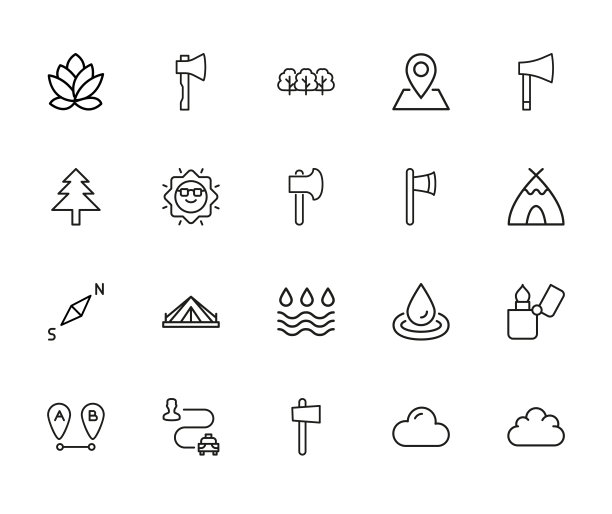 户外的向量线图标集合。图片下载