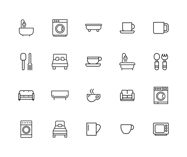 描边线图标的家居用品。图片下载