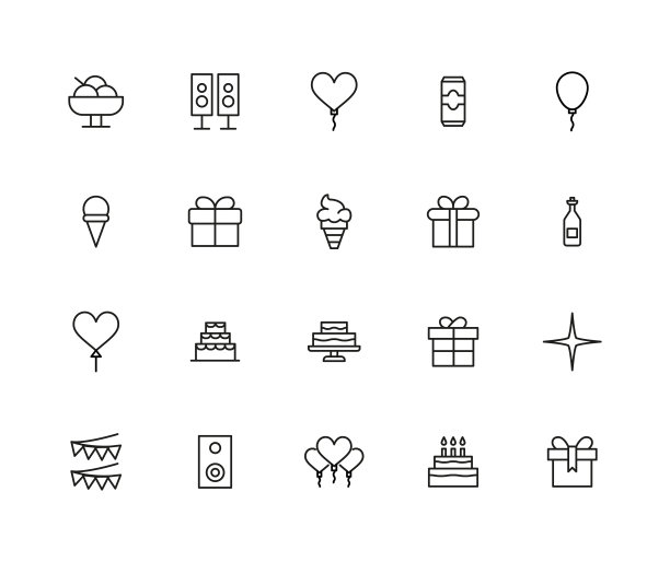 简单的一套夜派对现代细线图标。图片下载