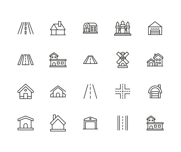 一套简单的城市现代细线图标。图片下载