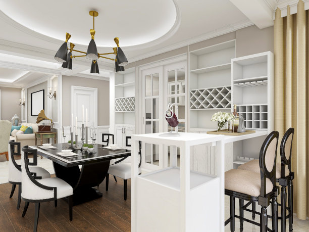 D效果图，干净整洁的现代客厅设计，入口配有鞋柜、沙发、电视、餐桌、休闲椅等设施)图片下载