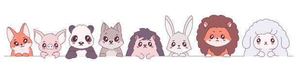 不同的卡通可爱的彩色动物线设置孤立的白色背景图片下载