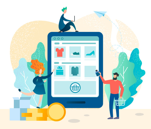 在网上商店使用电子产品和移动应用程序进行网上购物素材图片