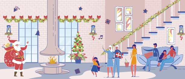 圣诞老人角色拜访家庭圣诞晚会图片下载