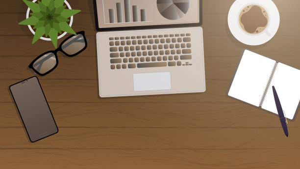 平面矢量设计现代商务办公室和工作空间插图。桌面背景的俯视图。图片下载