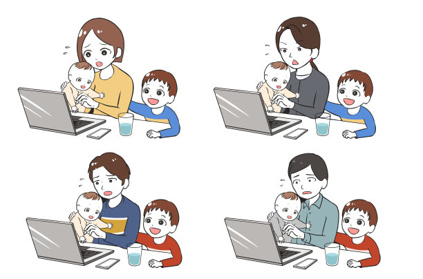 在被两个孩子打扰的情况下远程工作图片下载