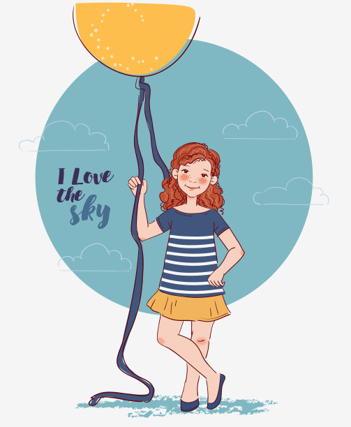 可爱的女孩和大气球。生日快乐矢量插图图片下载