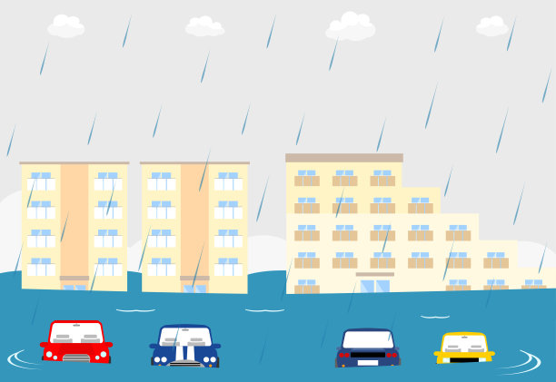 说明洪水城市和房屋的灾难图片下载