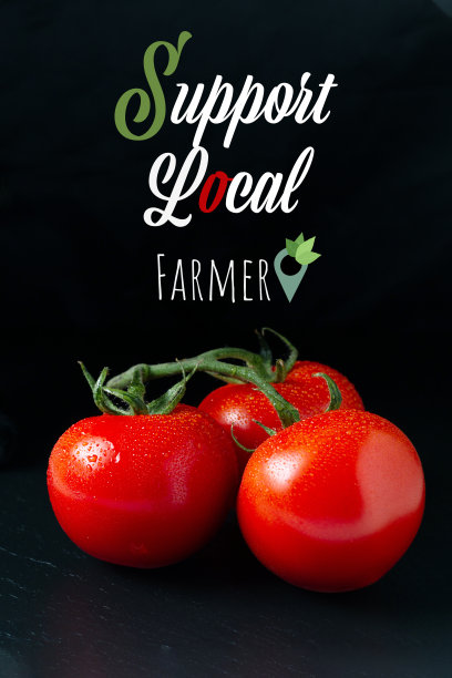 危机运动支持当地农民的产品与有机番茄在黑板图片下载