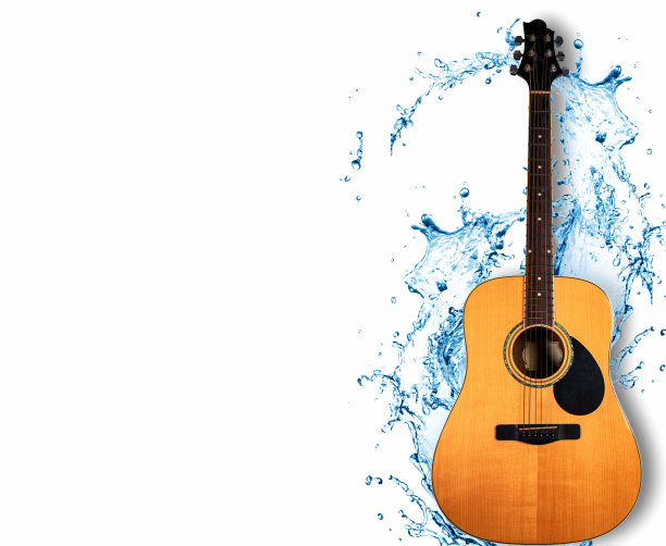 木制吉他，电声技术，新一代乐器，实木技术来自韩国，亚洲孤立的白色背景剪辑部分图片下载