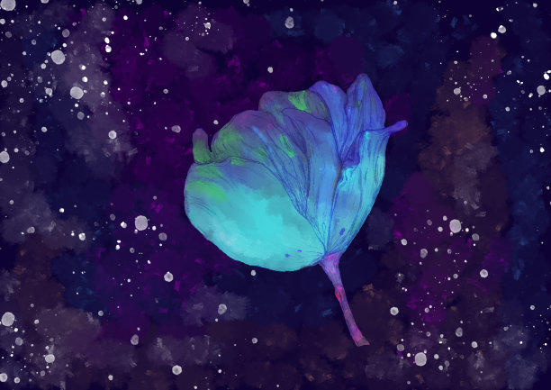 郁金香的头。幻想风格的花卉插图。水彩溅。蓝色的花。为设计元素。素材图片