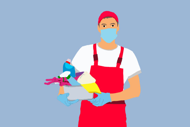 对家庭进行冠状病毒、MERS-Cov消毒。手在手套。喷洒消毒剂溶液。检疫期间、隔离期间的卫生清洁。图片下载