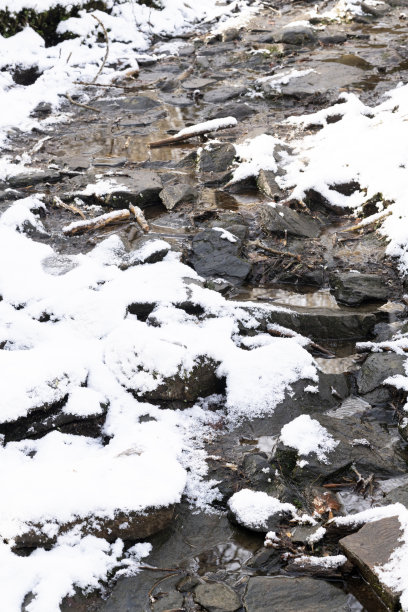 冬末春初降雪后潮湿泥泞的徒步路线图片下载