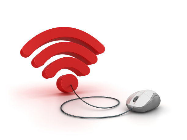 WIFI符号与电脑鼠标- 3D渲染图片下载