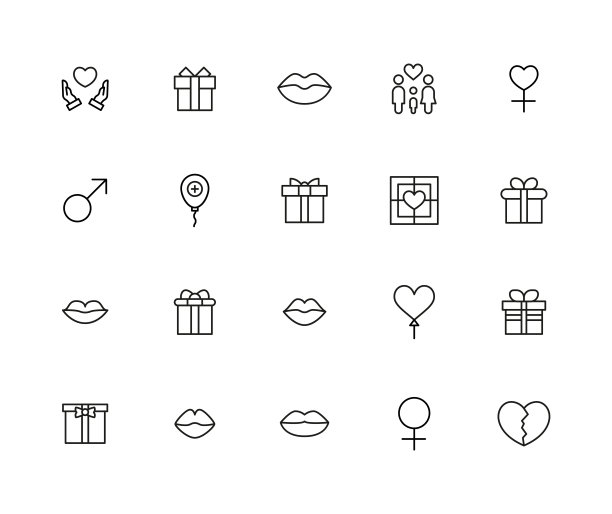大系列的浪漫线条图标。图片下载