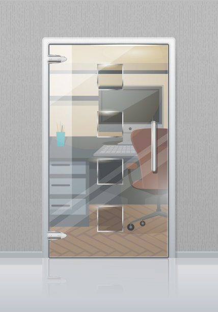 办公室内部通过玻璃门平面矢量图片下载