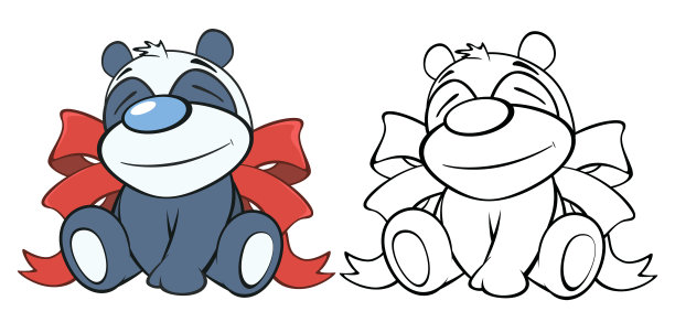 矢量插图一个可爱的卡通人物熊猫为您设计和电脑游戏。彩色书大纲图片下载