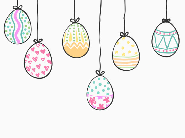 简单幼稚手绘挂复活节彩蛋线艺术为背景，壁纸，横幅，标签等矢量设计。图片下载